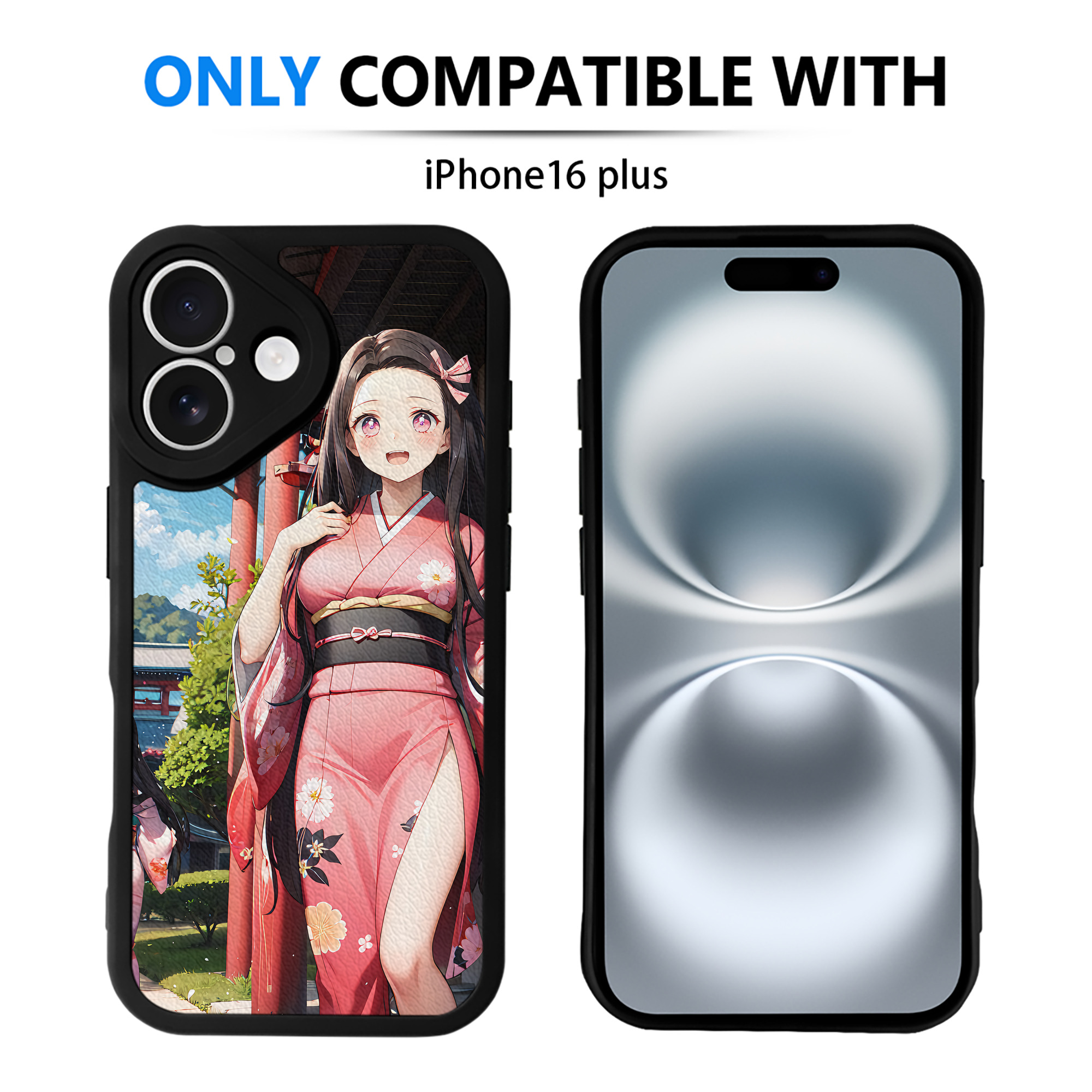 （画像用） 鬼滅の刃（きめつのやいば）竈門 禰󠄀豆子／かまど ねずこ Kamado Nezuko 【iPhone 16シリーズ対応】シリコンスマホケース（レザー調） 材質：シリコン